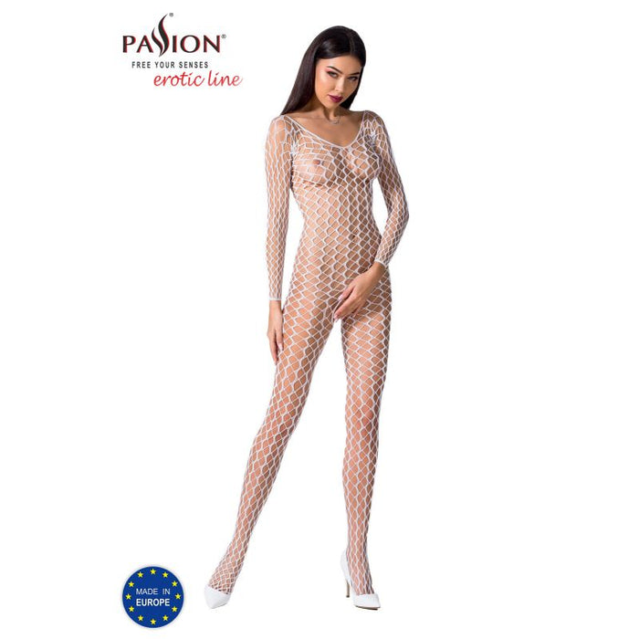 Passion Lingerie Mesh Bodystocking, O/S, Black/White/Red