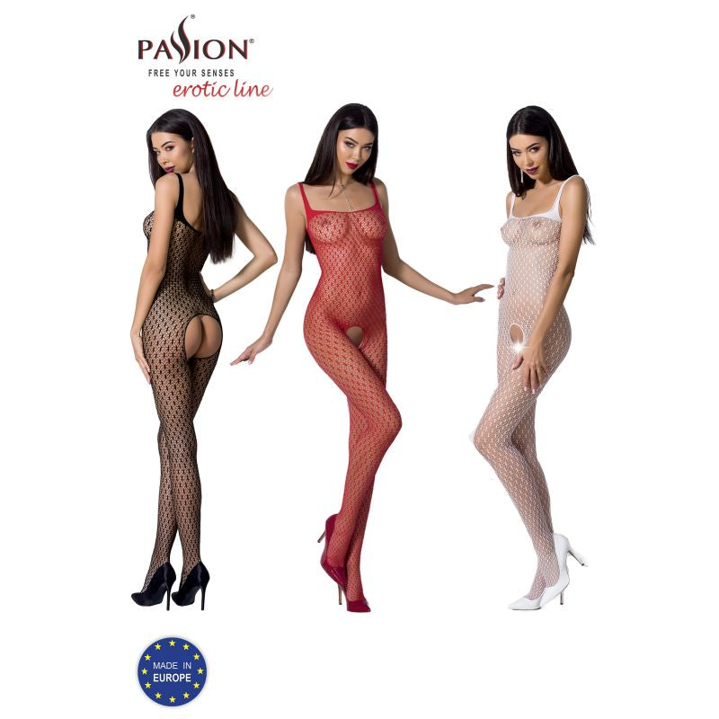 Passion Lingerie Bodystocking BS071 Red/White/Black O/S