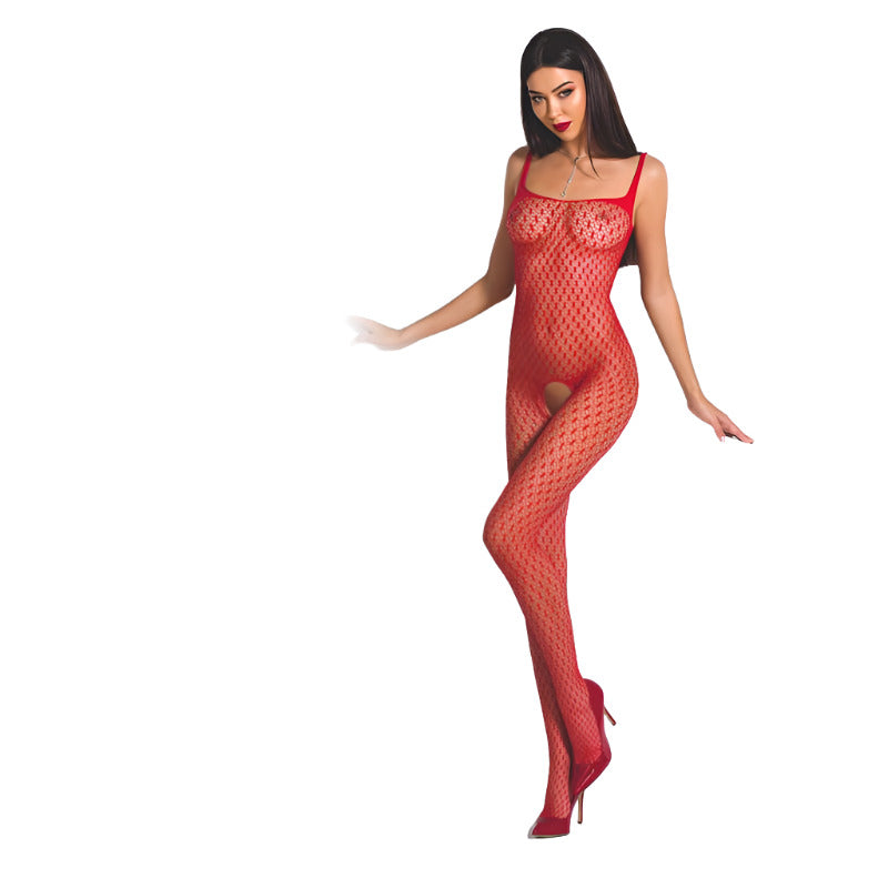 Passion Lingerie Bodystocking BS071 Red/White/Black O/S