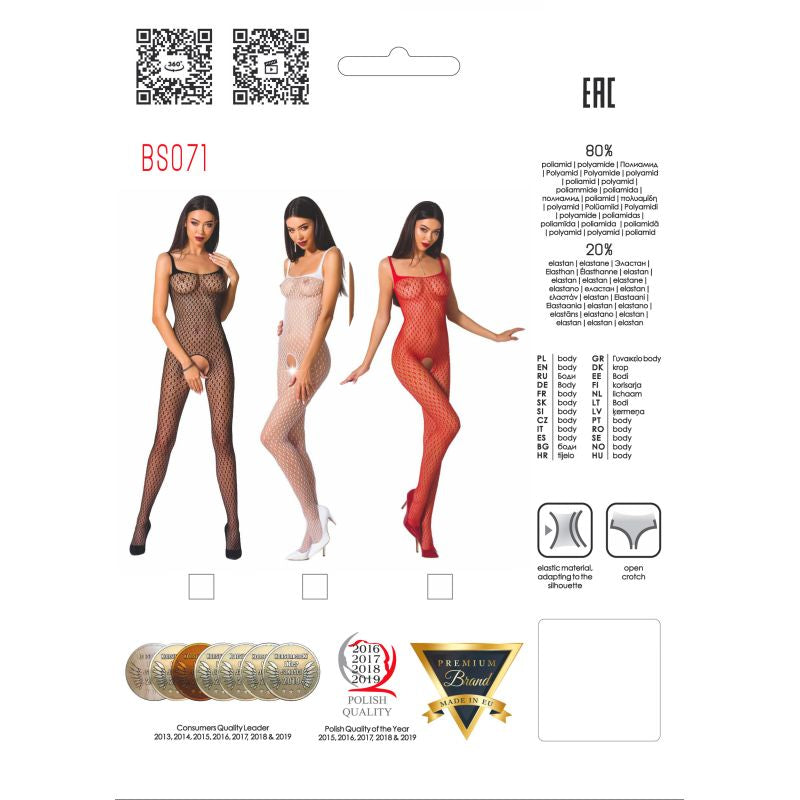 Passion Lingerie Bodystocking BS071 Red/White/Black O/S