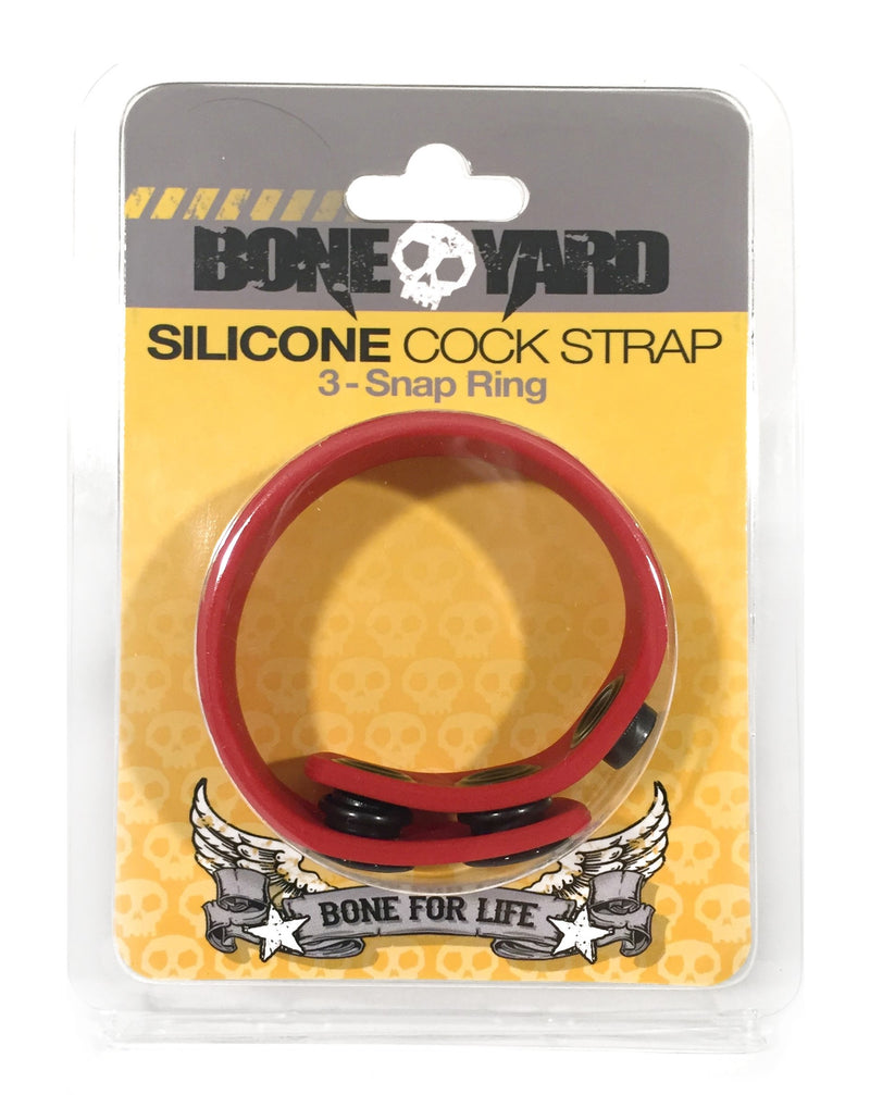 Boneyard Silicone Cock Strap - 3 Snap Ring - Red/Blue/Black