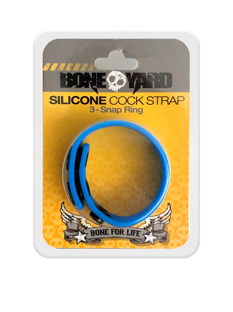 Boneyard Silicone Cock Strap - 3 Snap Ring - Red/Blue/Black