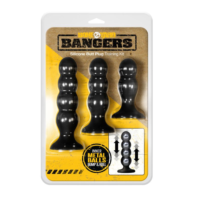 Boneyard Bangers 3-piece Silicone Butt Plug Training Kit, Black