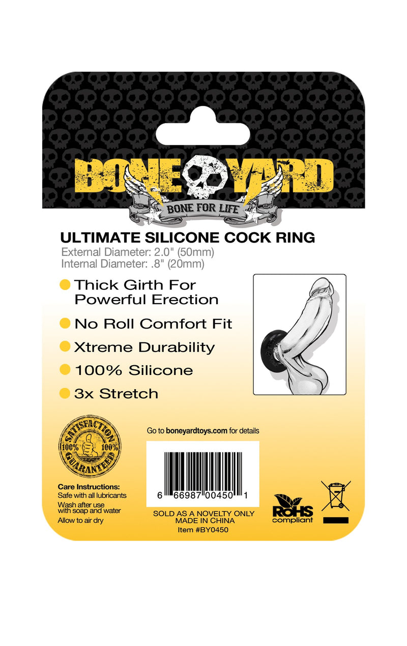 Boneyard Ultimate Silicone Cock Ring, 50mm, Black/Blue/Red/Yellow