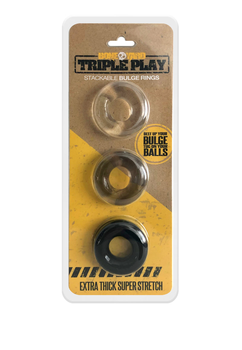 Boneyard Triple Play Stackable Cock Ring, 1.75"/44mm, 3-pack, Mixed