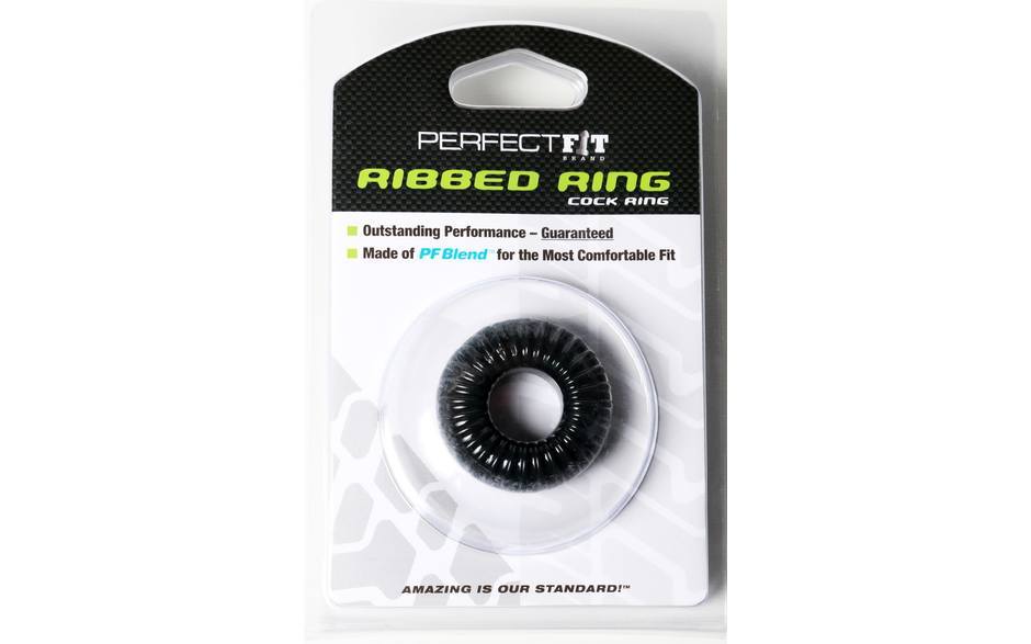 PerfectFit Ribbed Cock Ring, Black, Clear