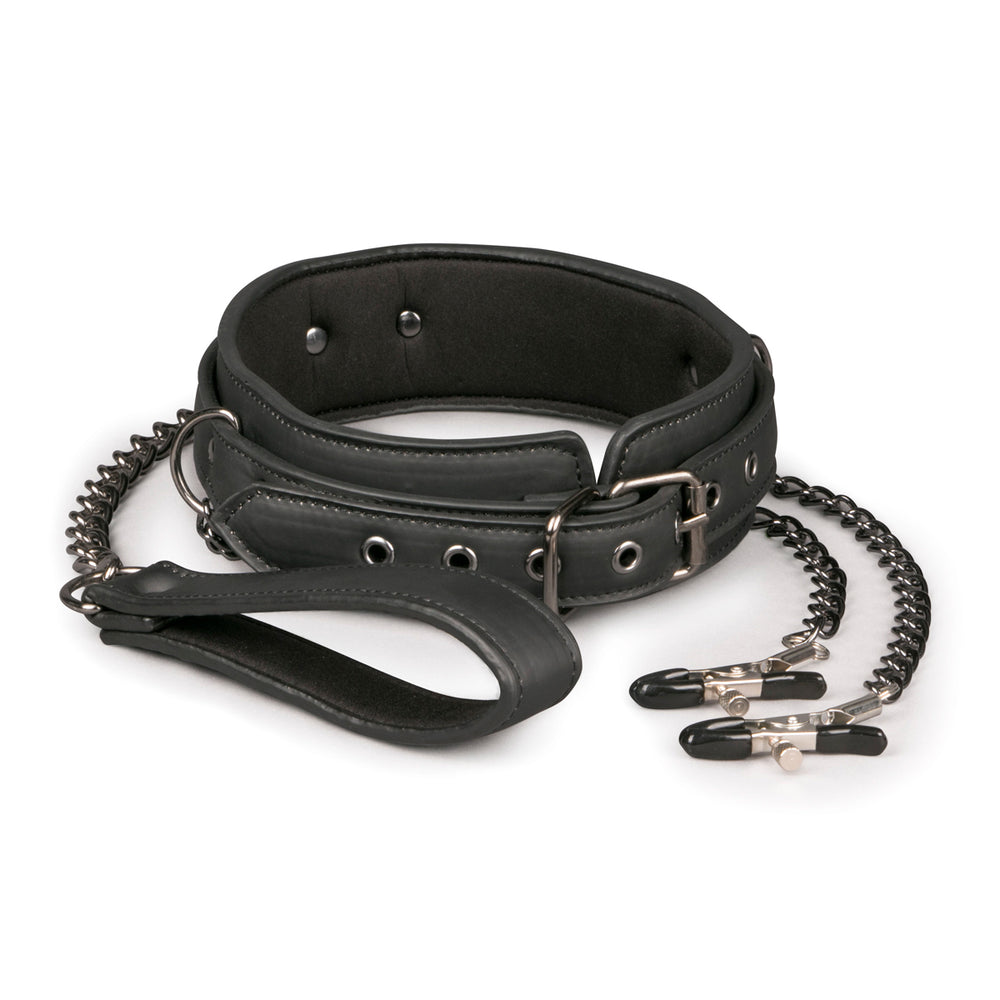 Easy Toys faux leather Collar With Nipple Chains