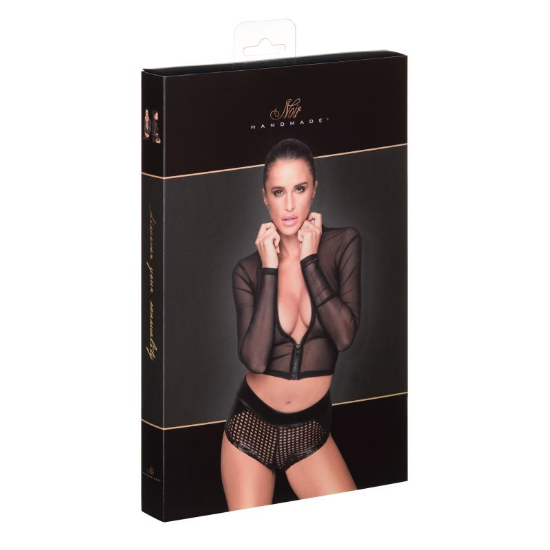 Noir Sheer Zipped Tulle Top, Black, S/M/L