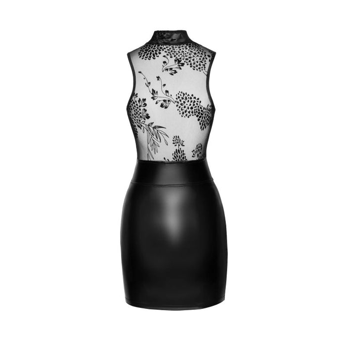 Noir Power Wetlook Short Dress w Skirt & Tulle Top, Black, S/M/L