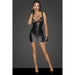 Noir Power Wetlook Mini Dress with Lace Chest & Two Way Zipper, S/M/L, Black