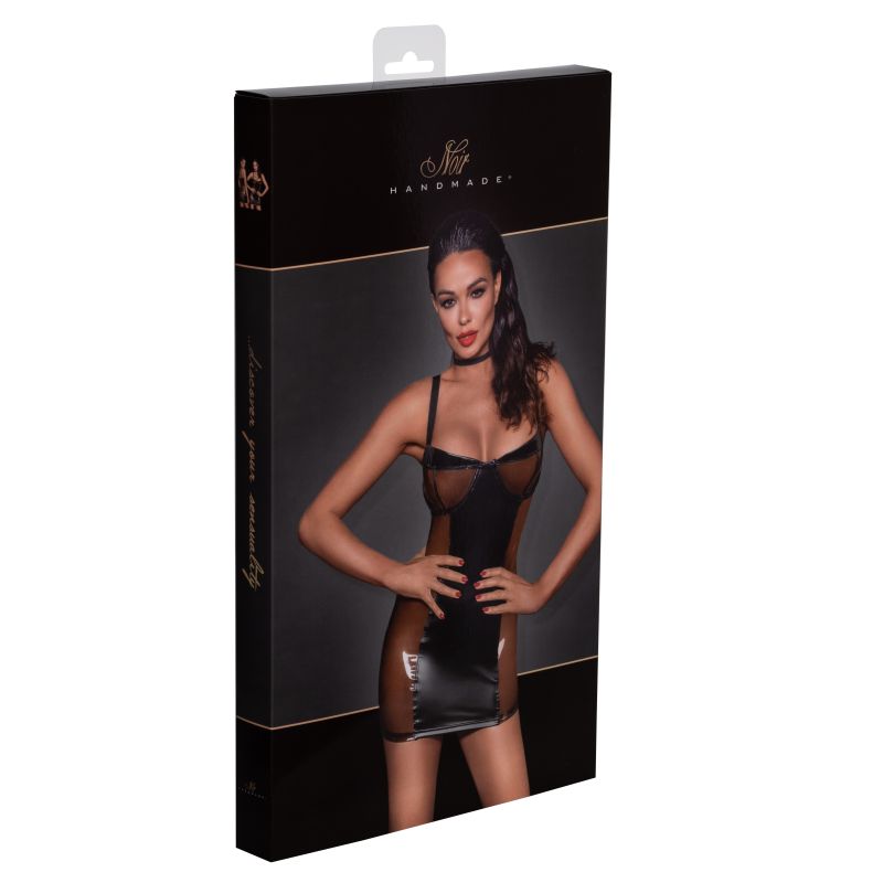 Noir Short Dress w Power Wetlook Panels, Black, S/M/L