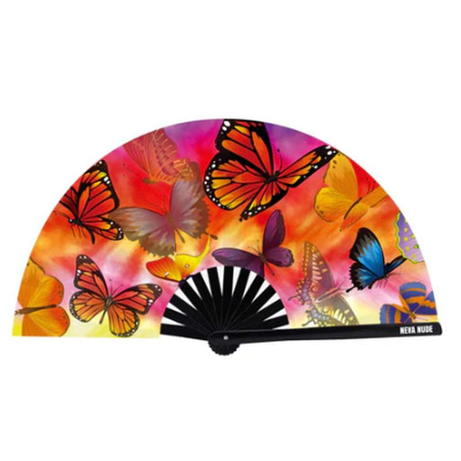 Neva Nude Butterfly Garden Blacklight Folding Fan, Mixed