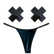 Neva Nude Dom Squad Wet Vinyl Pastie & G-String Set, Black, O/S