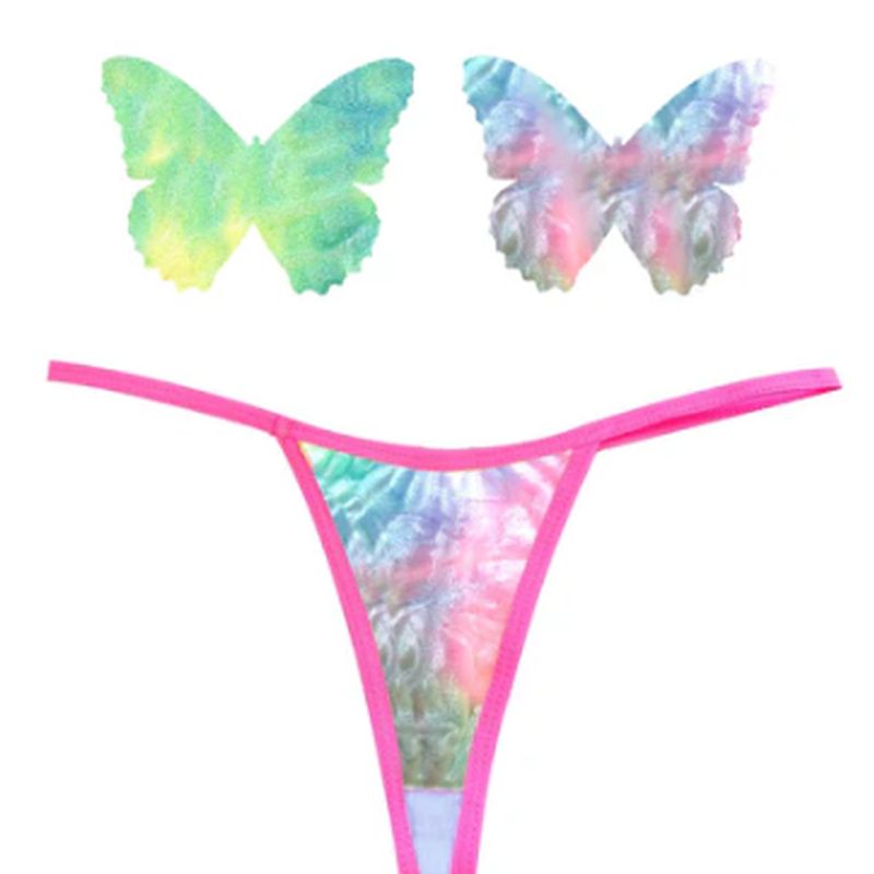 Neva Nude Rainbow Sherbet Tie Die Butterfly Pastie & Panty Set, Mixed