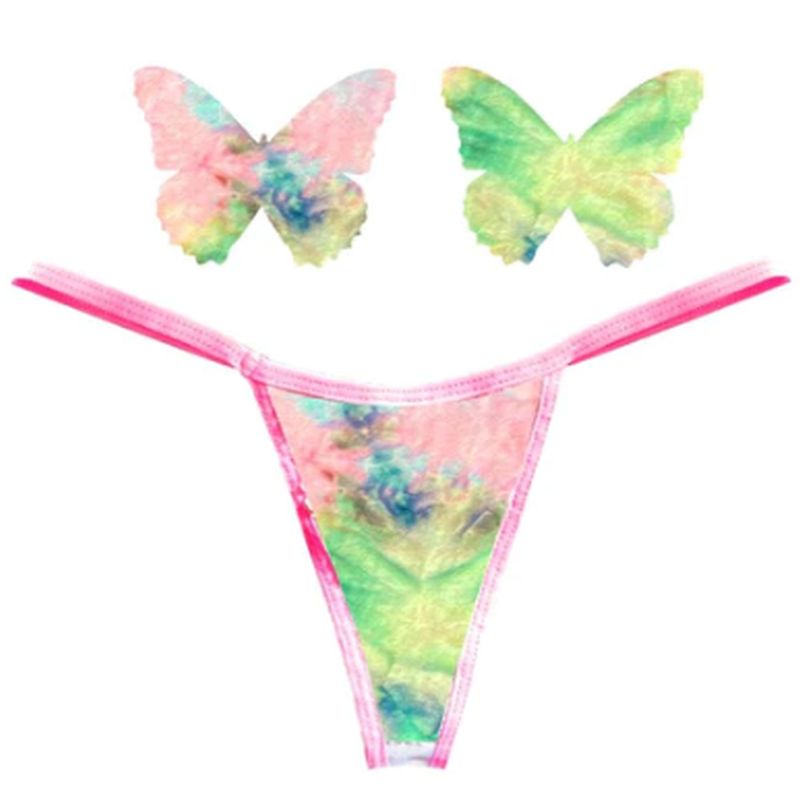 Neva Nude Rainbow Sherbet Tie Die Butterfly Pastie & Panty Set, Mixed