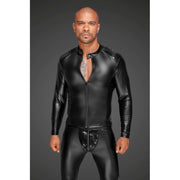 Noir Power Wetlook Mens Jacket w Pleated PVC Epaulets