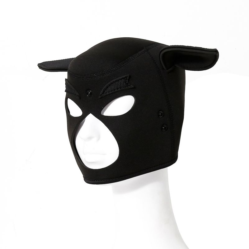 Angled view of Neoprene Pig Mask Black - Daytona with nose detached
