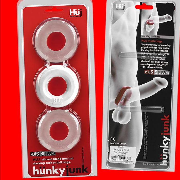 Hunkyjunk 3 Pc Cockrings, White Ice
