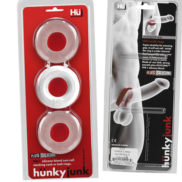 Hunkyjunk 3 Pc Cockrings, White Ice