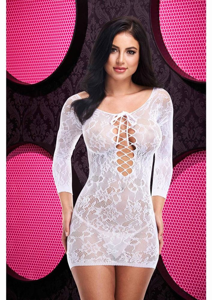 Lapdance Lingerie Lace Off The Shoulder Mini Dress, White, OS