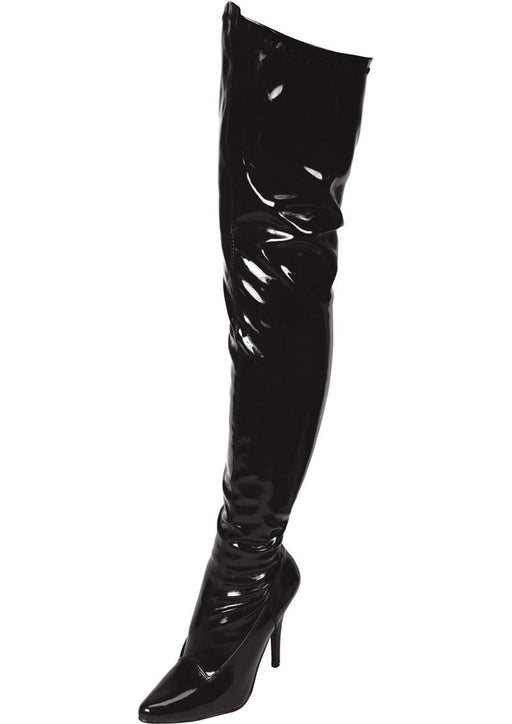 Black Pointed Toe Thigh High Boot 5in Heel Size 7