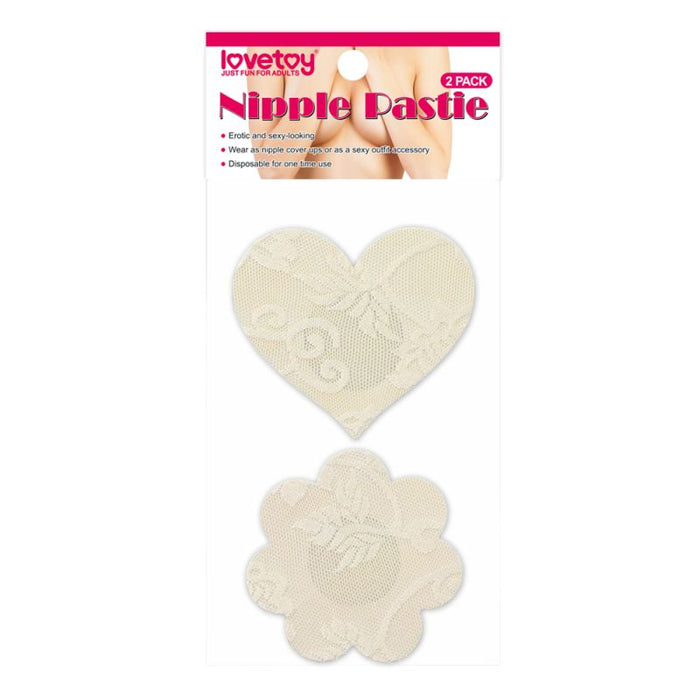 Lovetoy Lace Heart & Flower Nipple Pasties, Twin Pack, Nude