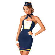 Stewardess 4 Pc Uniform Blue M/L- Obsessive Lingerie
