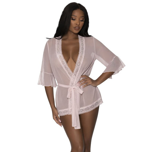 Robe with Lace Trim Blush, Turqoise, S/M, L/XL, Queen - Exposed