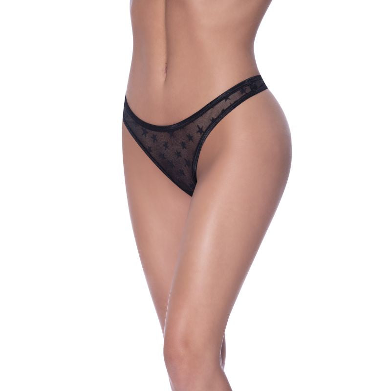 High Waist Micro Star Thong Black, S/M, L/XL, Queen - Exposed