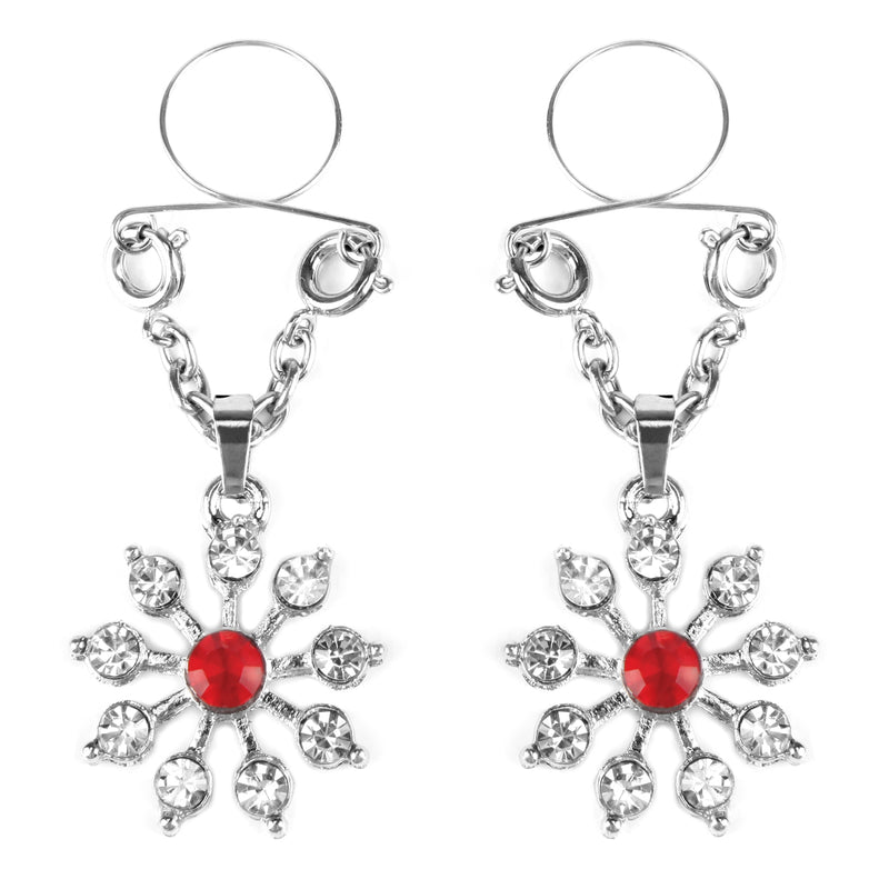 Peekaboo Ruby and Diamond Star Nipple Jewellery, Silver/Red