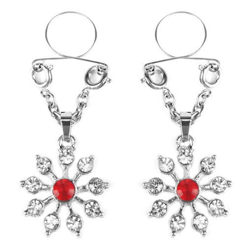 Peekaboo Ruby and Diamond Star Nipple Jewellery, Silver/Red