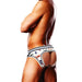 Side/rear view of man wearing Prowler Leather Pride Open Brief White, Small