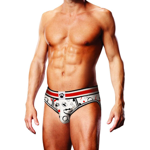 Man wearing Prowler Puppie Print Open Brief Red, Small