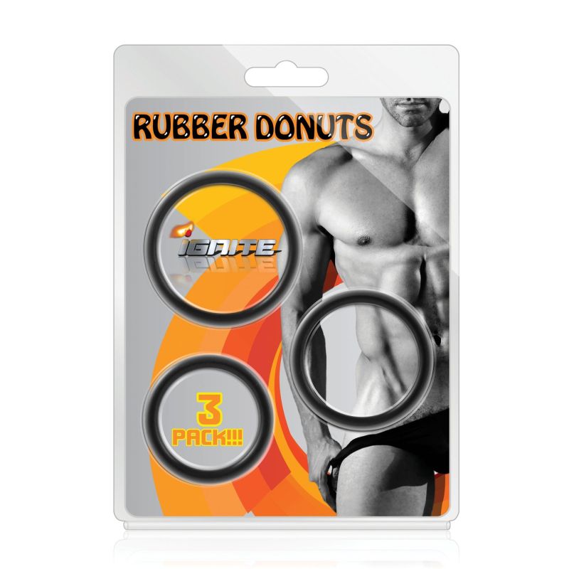 Rubber Donuts Cock Rings 3 Pc Black