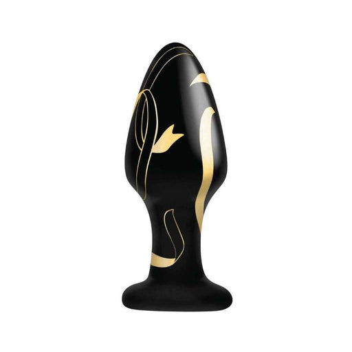 Secret Kisses Handblown Wide Glass Plug 4in. Black with gold details
