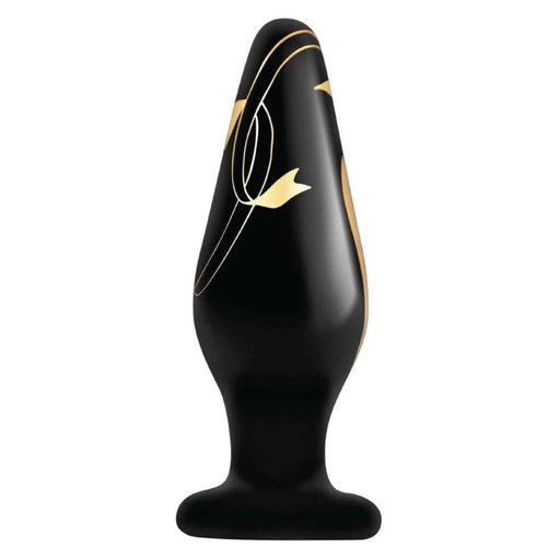 Secret Kisses Handblown Wide Glass Plug 4.5in. Black with gold details