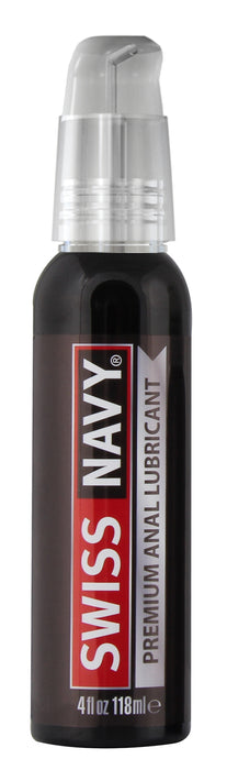 Pump bottle. Swiss Navy permium anal lubricant. 4 fluid ounces, 118ml.