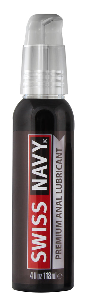 Pump bottle. Swiss Navy permium anal lubricant. 4 fluid ounces, 118ml.