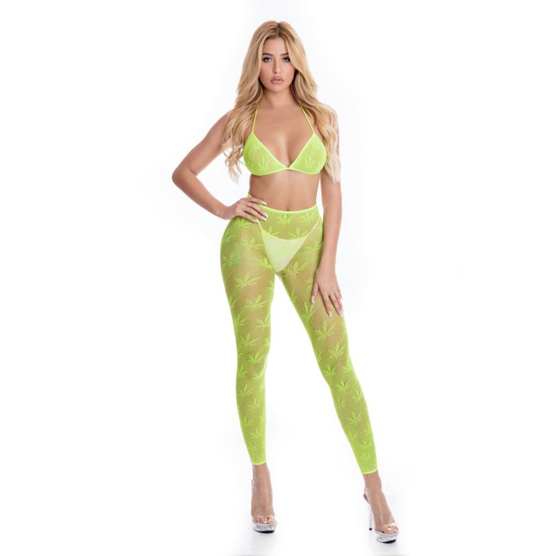 Pink Lipstick All About Leaf Bra Set, Green, One Size