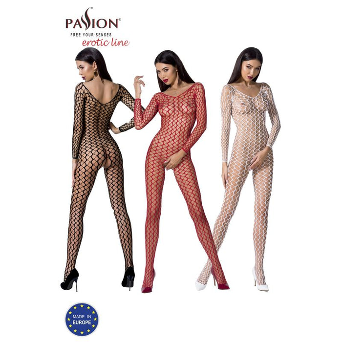 Passion Lingerie Mesh Bodystocking, O/S, Black/White/Red