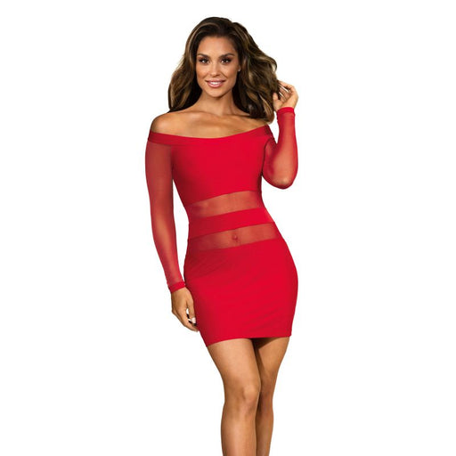 Axami Lingerie Off The Shoulder Mesh Panel Dress, Red