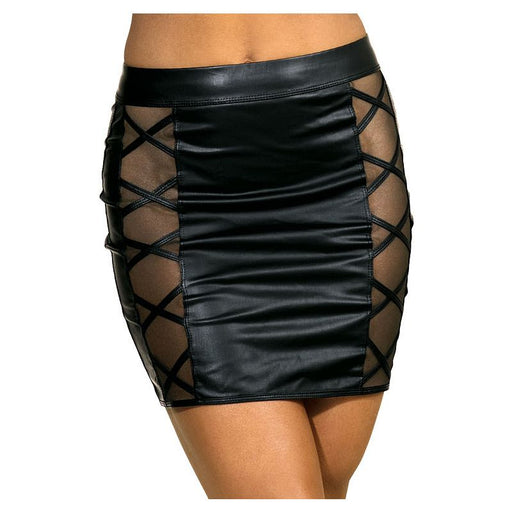 Axami Lingerie Stretch Wetlook Mesh Criss Cross Skirt, Black