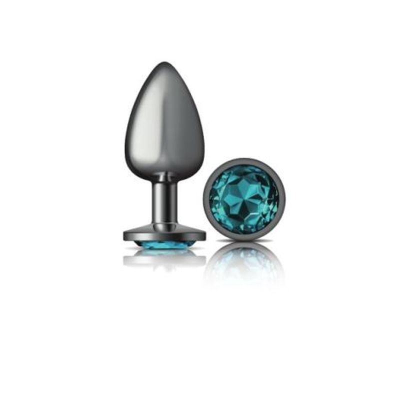 plug anal rabo de cavalo Cheeky Charms Gunmetal Round Butt Plug w Teal Jewel Large — BuzzVibes