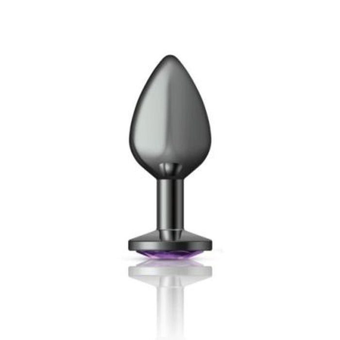 Cheeky Charms Gunmetal Round Butt Plug w Purple Jewel Medium