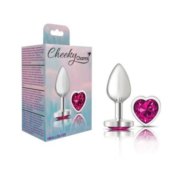 Cheeky Charms Silver Metal  Butt Plug w Heart Pink Jewel Small