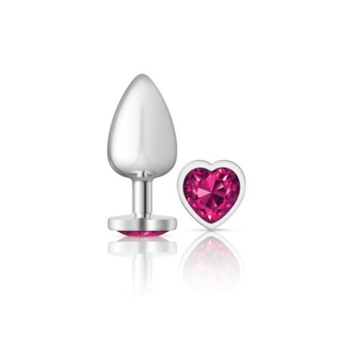 Cheeky Charms Silver Metal  Butt Plug w Heart Pink Jewel Large