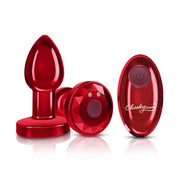 Cheeky Charms  Vibrating Metal Butt Plug w Remote, Red, Small