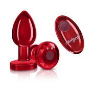 Cheeky Charms  Vibrating Metal Butt Plug w Remote, Medium, Red
