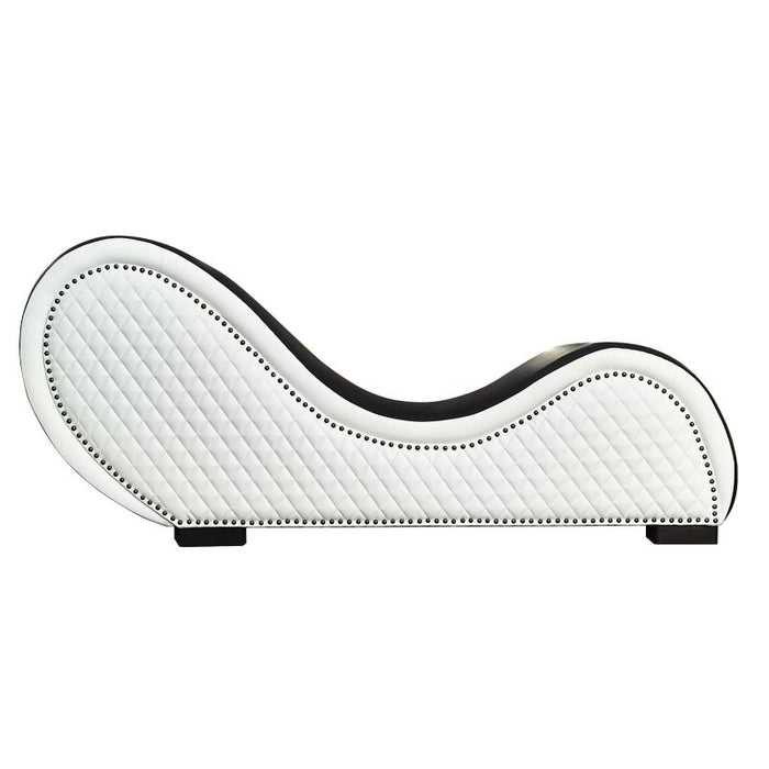 Side view of Kama Sutra Chaise Love Lounge Studded and Quilted 2 Tone Black/White