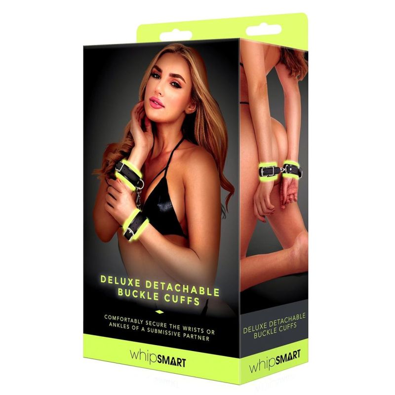 Whipsmart Glow In The Dark Deluxe Buckle Cuffs, Black